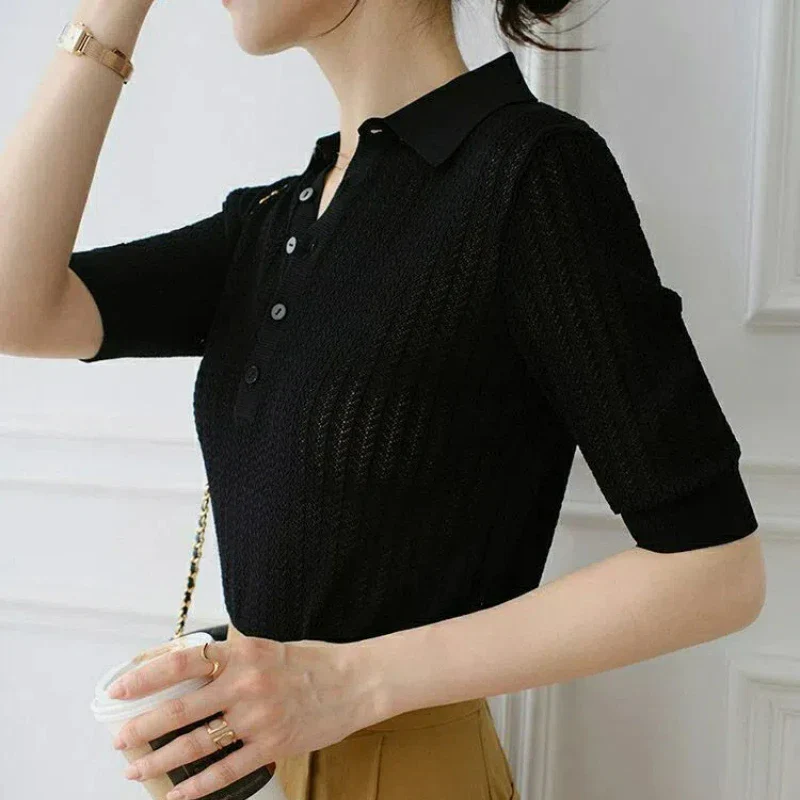 Amy Ribbed Knit Polo Blouse - Image 15