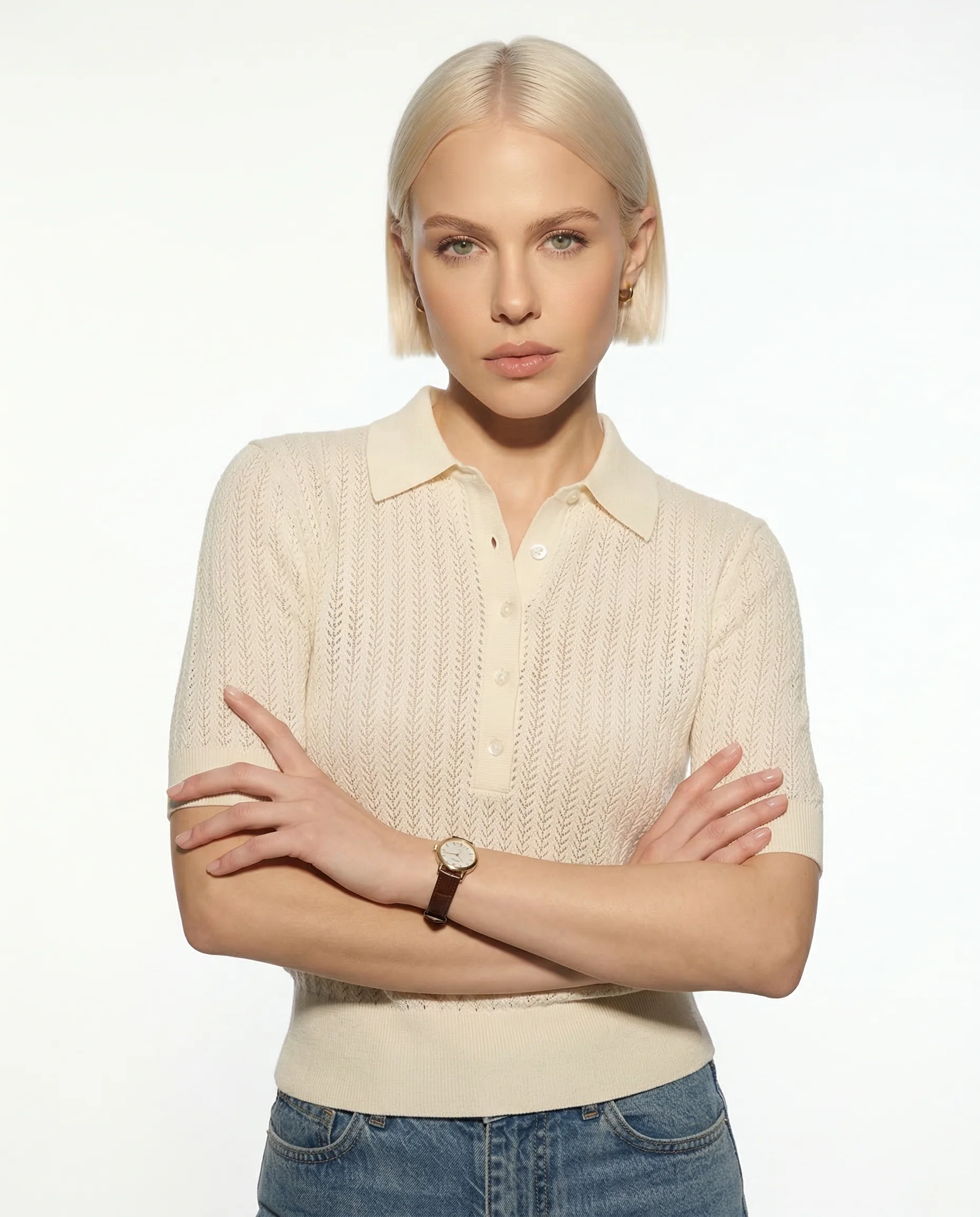Amy Ribbed Knit Polo Blouse - Image 9