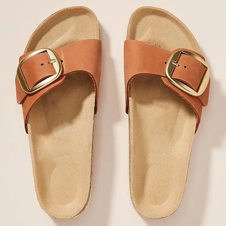 Brielle Buckle Cork Slides - Image 5