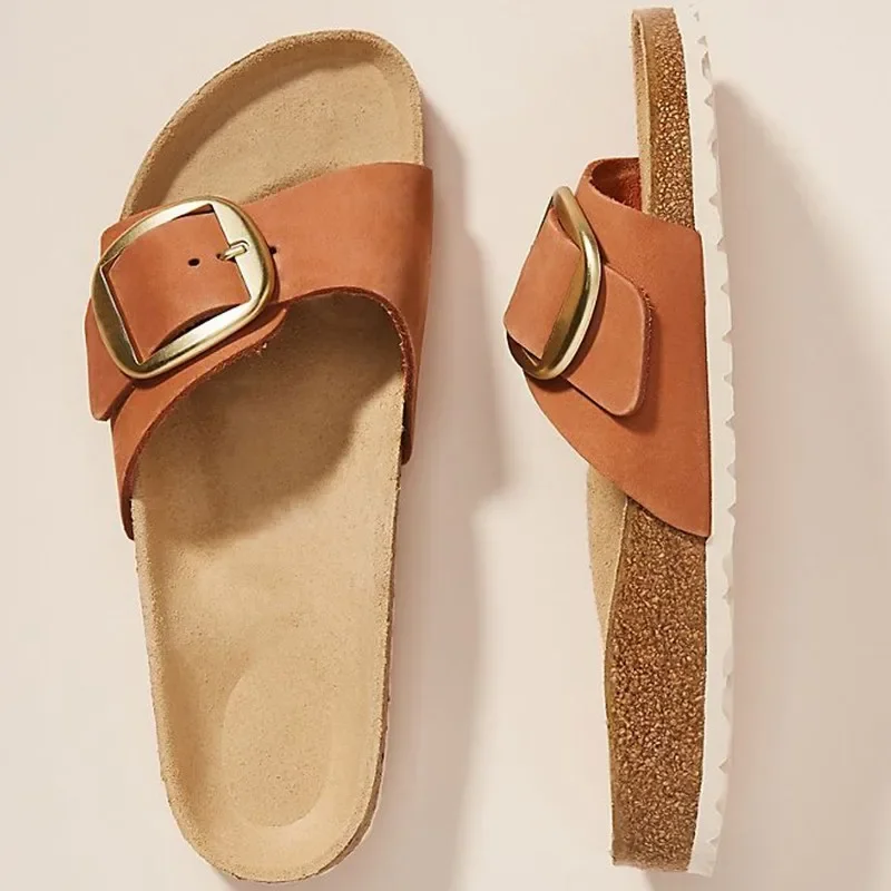 Brielle Buckle Cork Slides - Image 6
