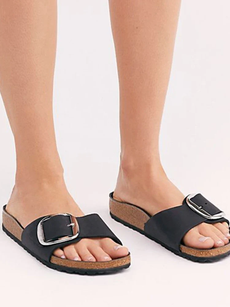 Brielle Buckle Cork Slides - Image 8