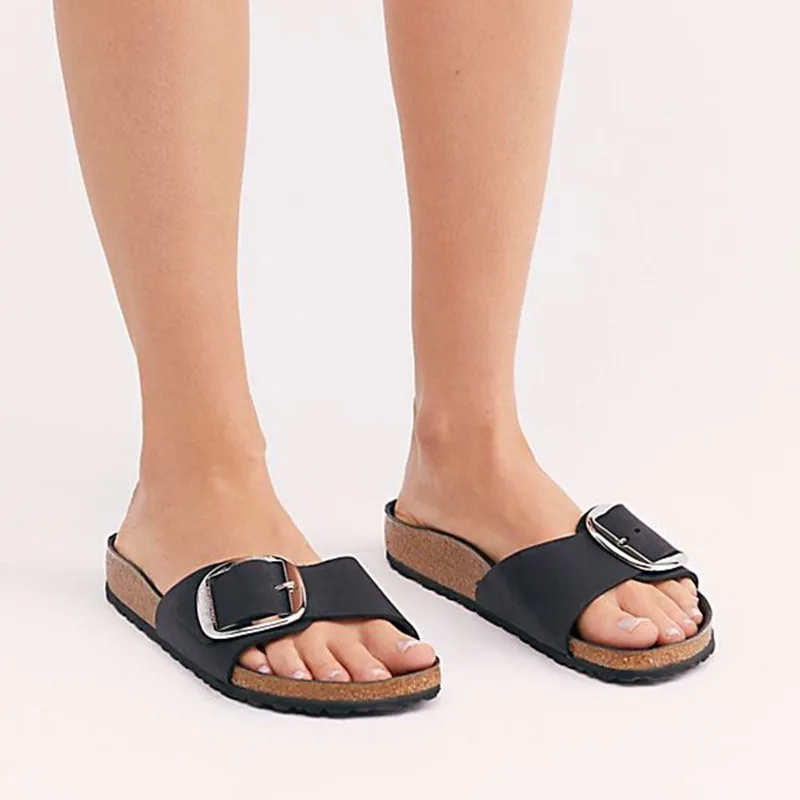 Brielle Buckle Cork Slides - Image 9
