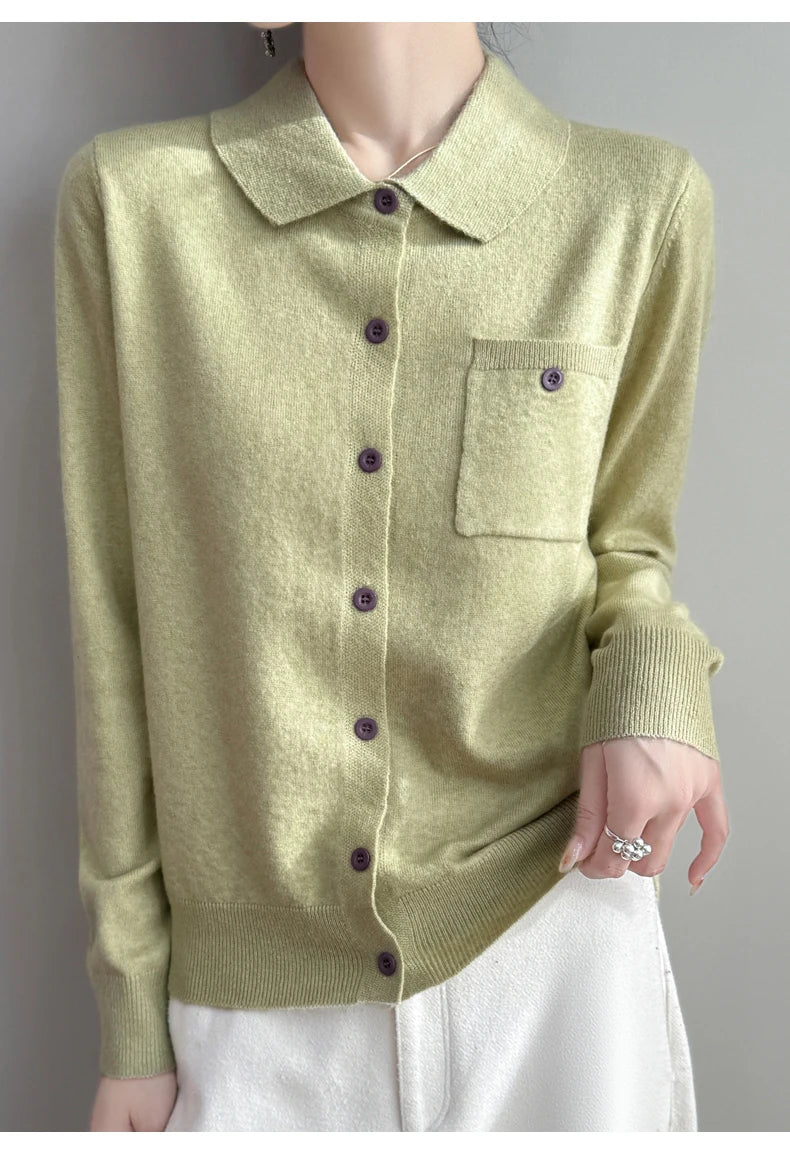 Elara Merino Wool Polo Cardigan - Image 9