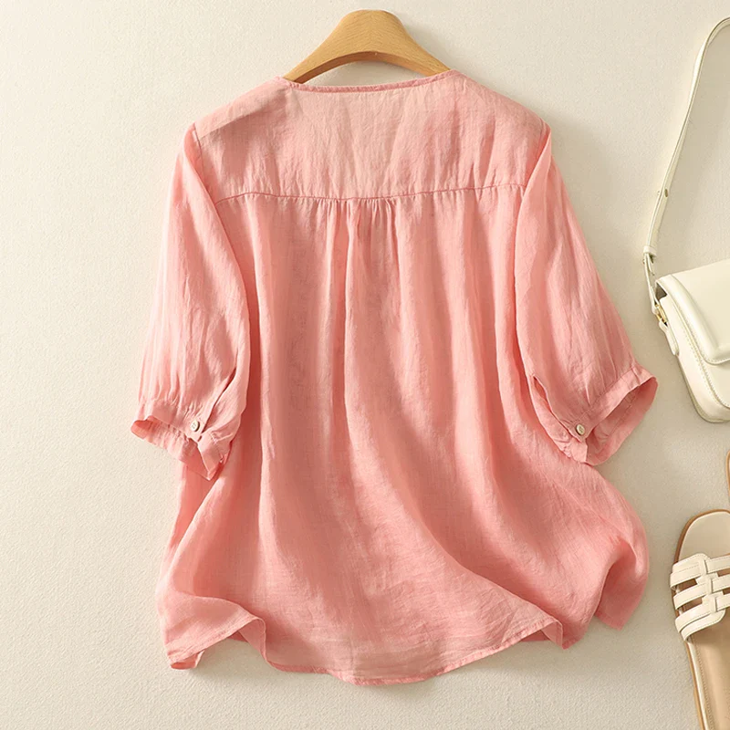 Eloria V-Neck Cotton Blouse - Image 10
