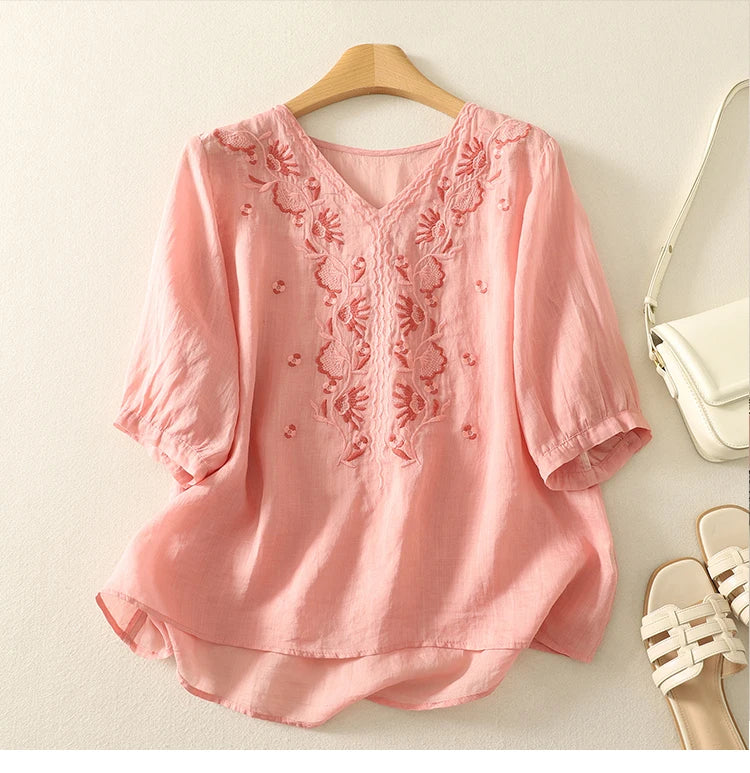 Eloria V-Neck Cotton Blouse - Image 12