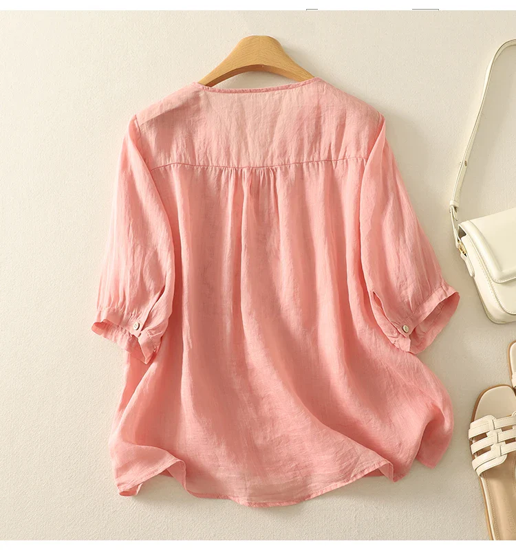 Eloria V-Neck Cotton Blouse - Image 13