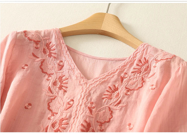 Eloria V-Neck Cotton Blouse - Image 14