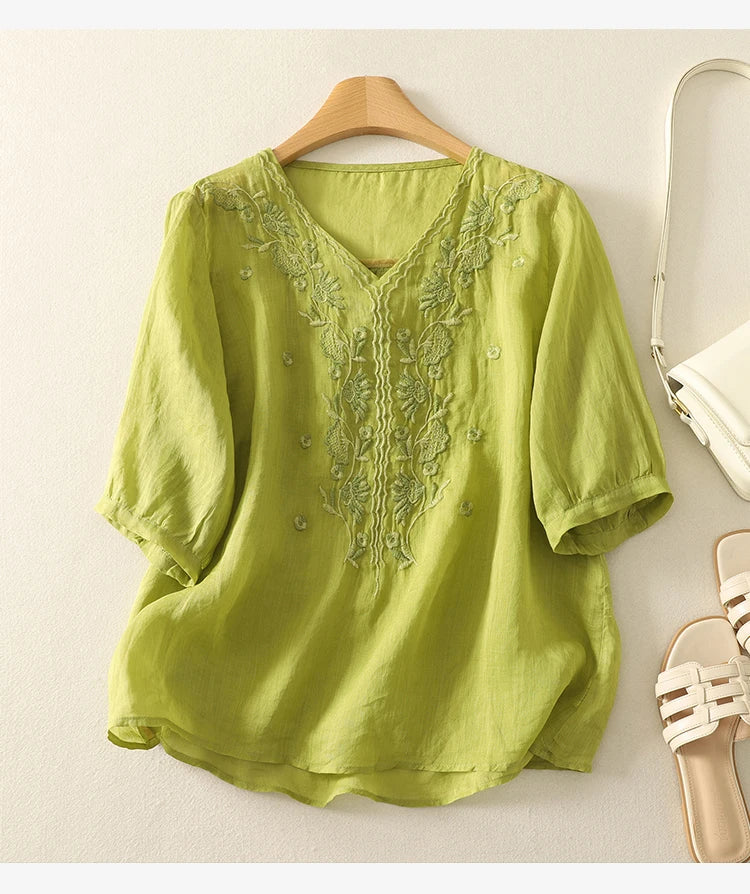 Eloria V-Neck Cotton Blouse - Image 18