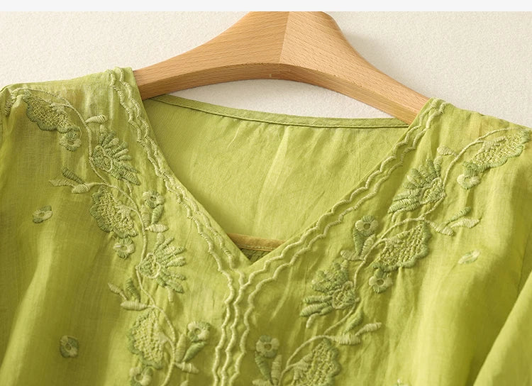 Eloria V-Neck Cotton Blouse - Image 19