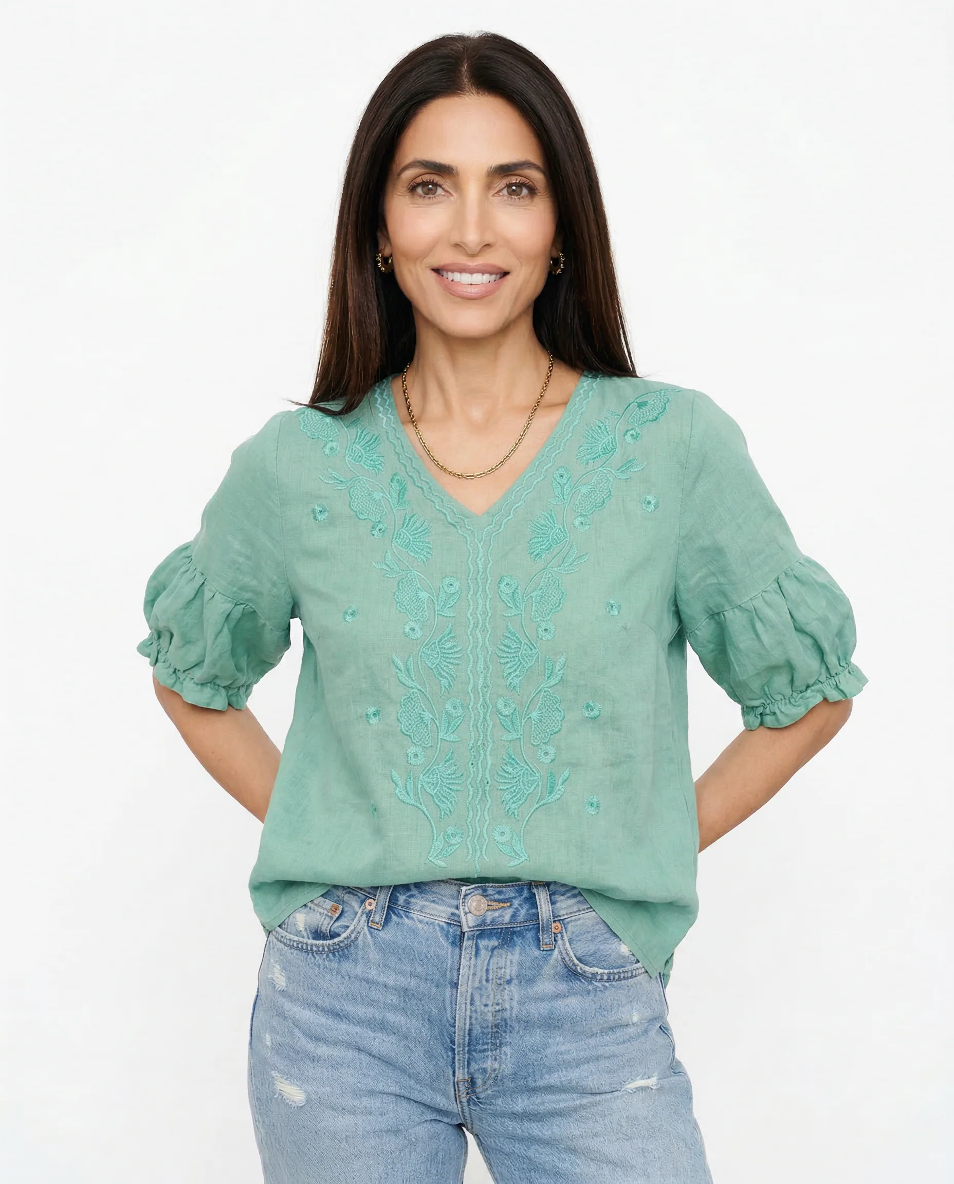 Eloria V-Neck Cotton Blouse - Image 2