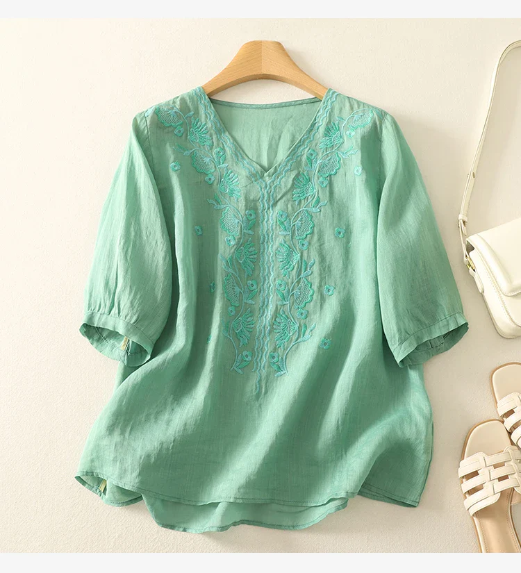 Eloria V-Neck Cotton Blouse - Image 22