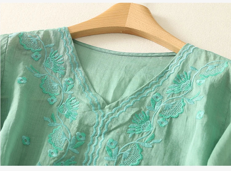 Eloria V-Neck Cotton Blouse - Image 23