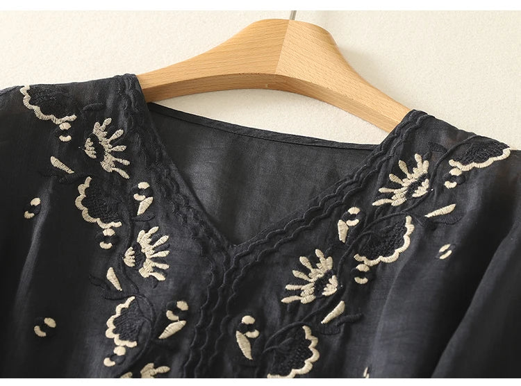 Eloria V-Neck Cotton Blouse - Image 25