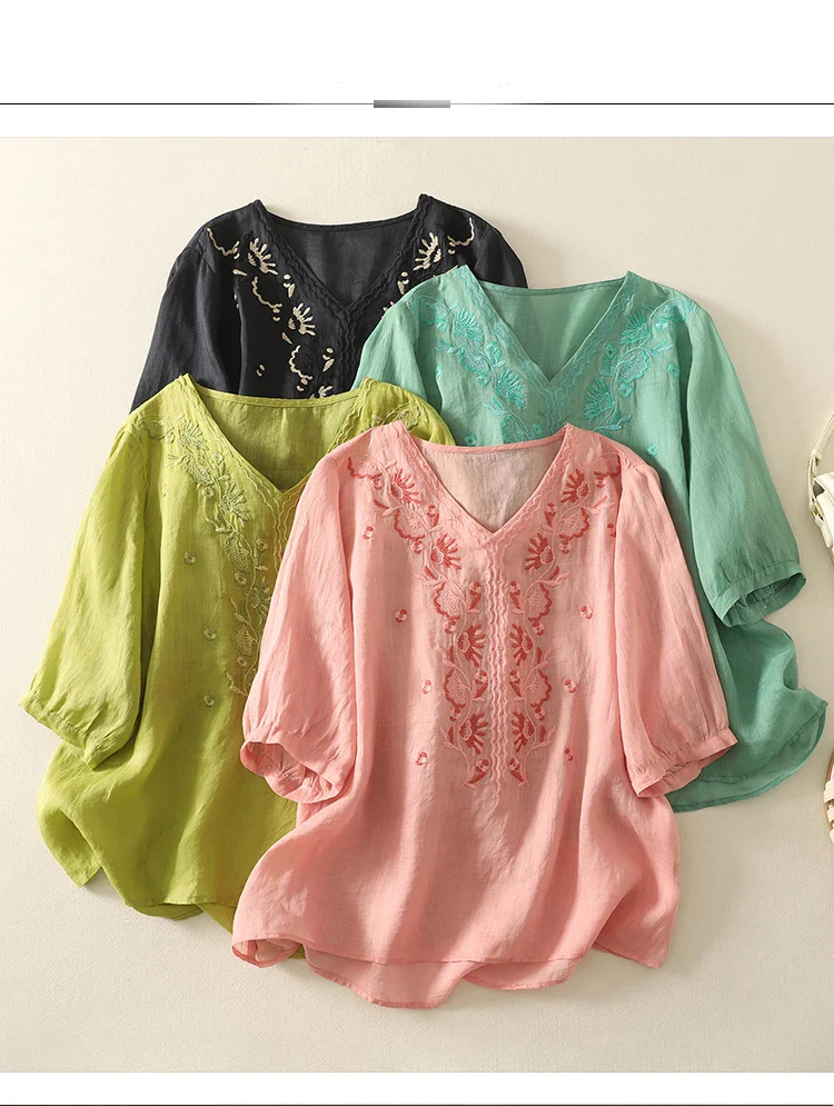 Eloria V-Neck Cotton Blouse - Image 28