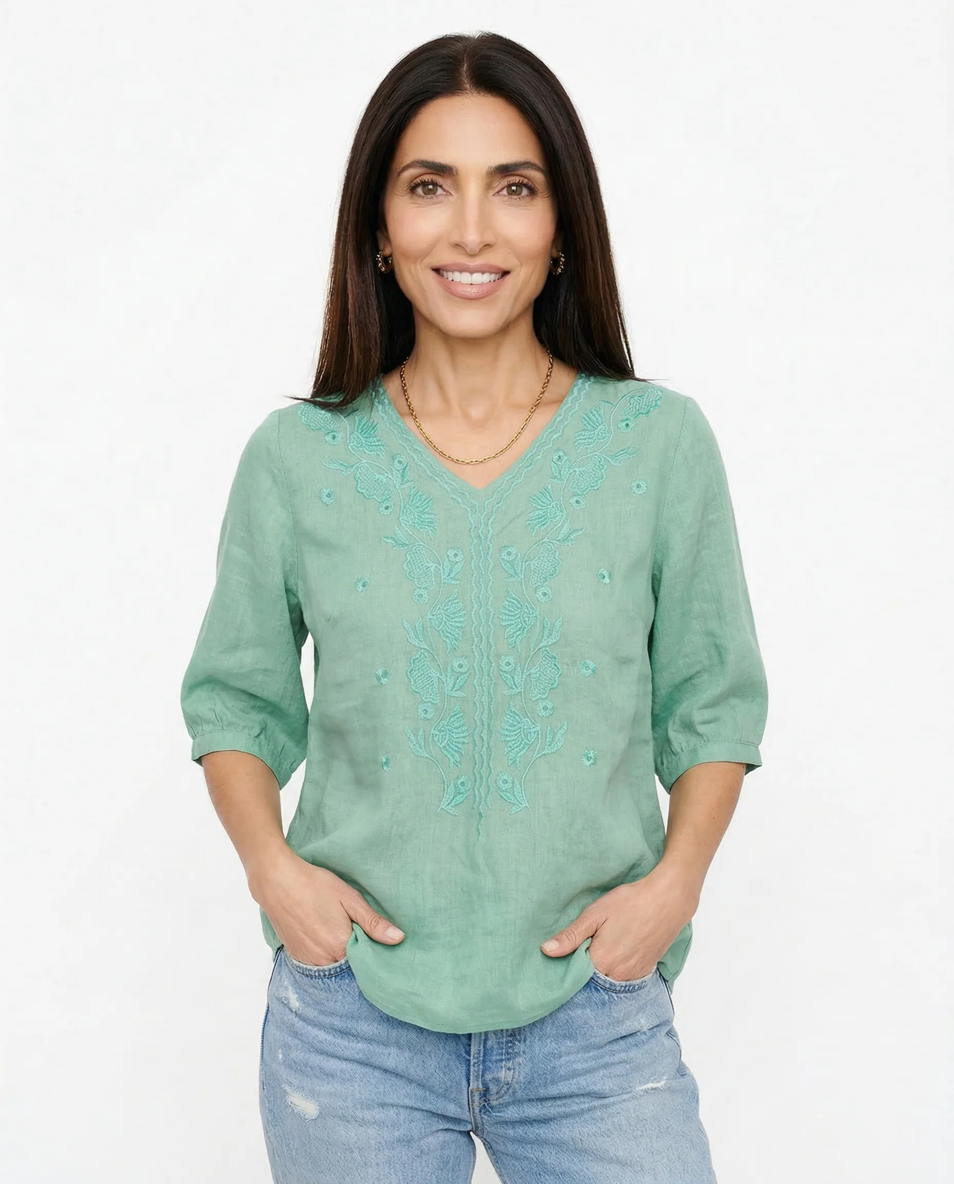 Eloria V-Neck Cotton Blouse - Image 3