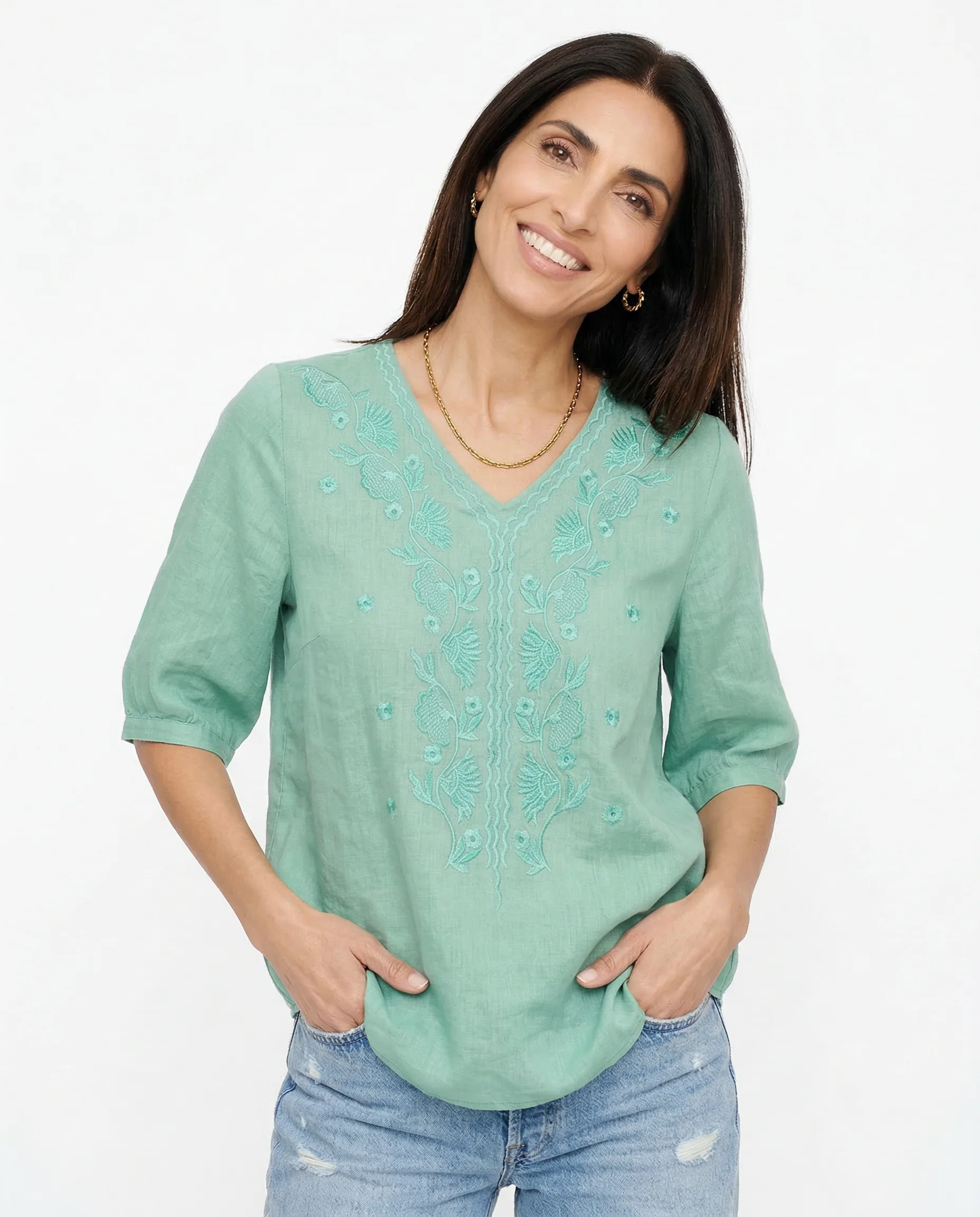 Eloria V-Neck Cotton Blouse - Image 4