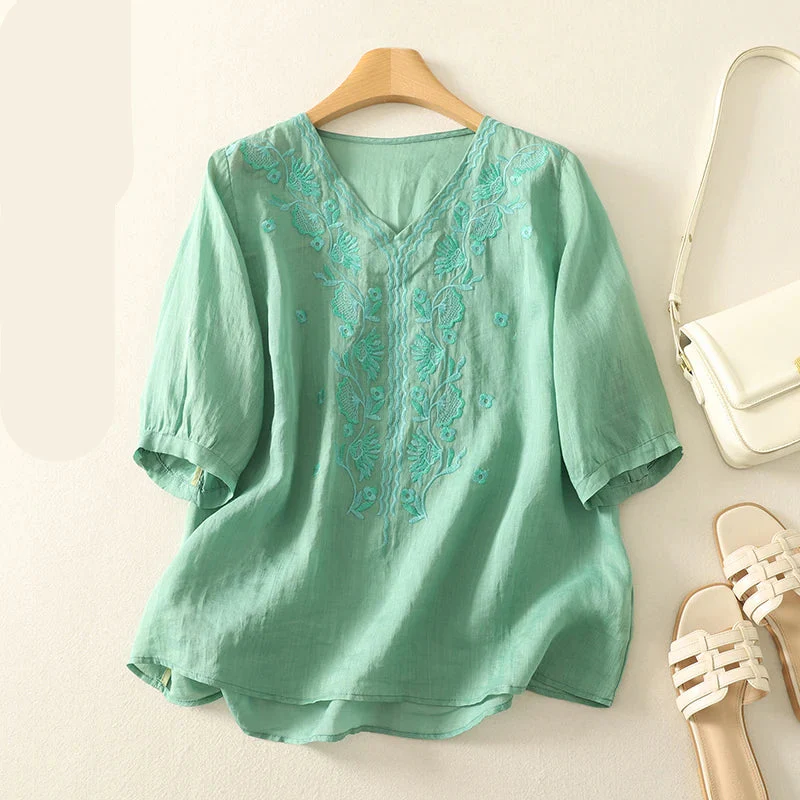 Eloria V-Neck Cotton Blouse - Image 5