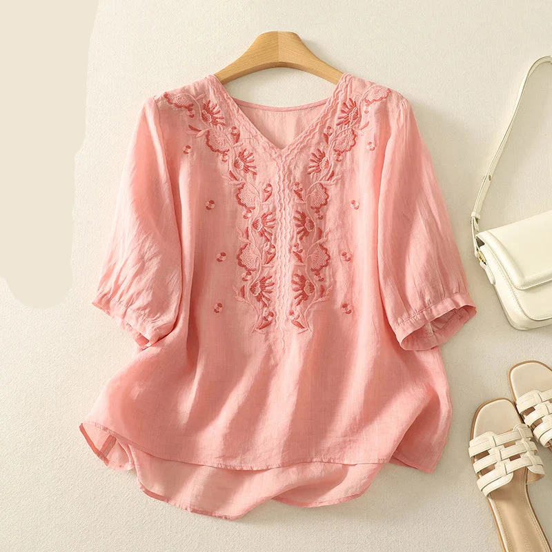 Eloria V-Neck Cotton Blouse - Image 6