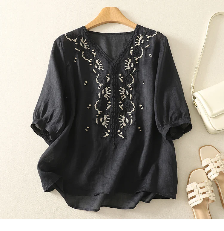 Eloria V-Neck Cotton Blouse - Image 7