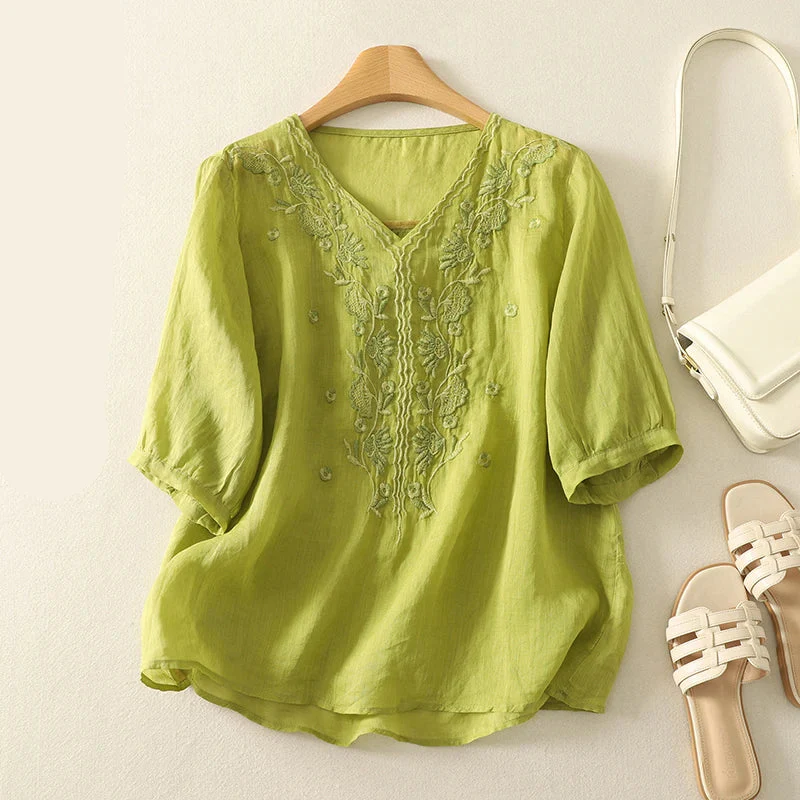 Eloria V-Neck Cotton Blouse - Image 8