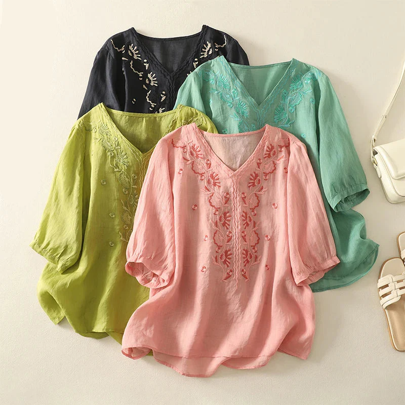 Eloria V-Neck Cotton Blouse - Image 9