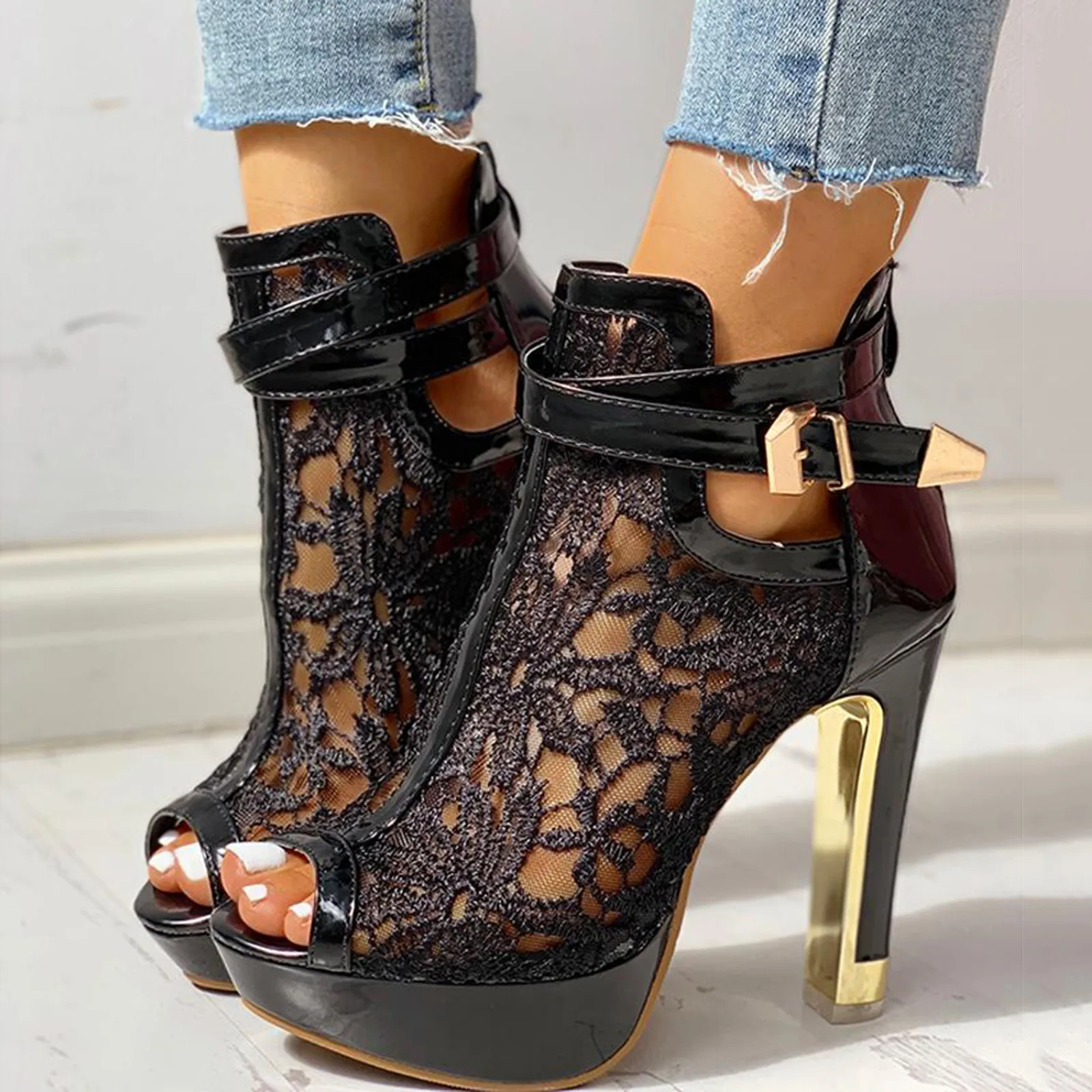 Elviera Lace Mesh Heels - Image 2