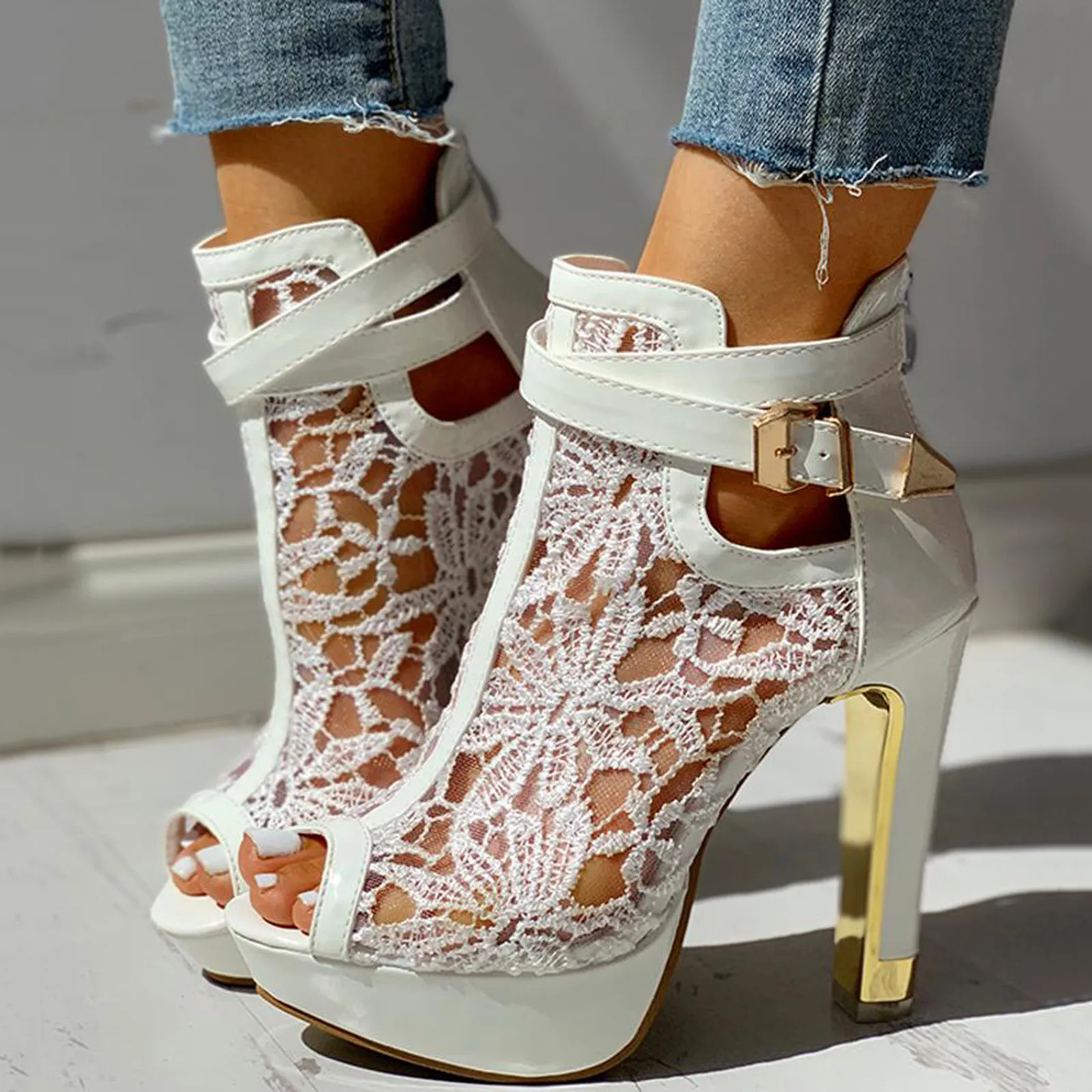 Elviera Lace Mesh Heels - Image 7