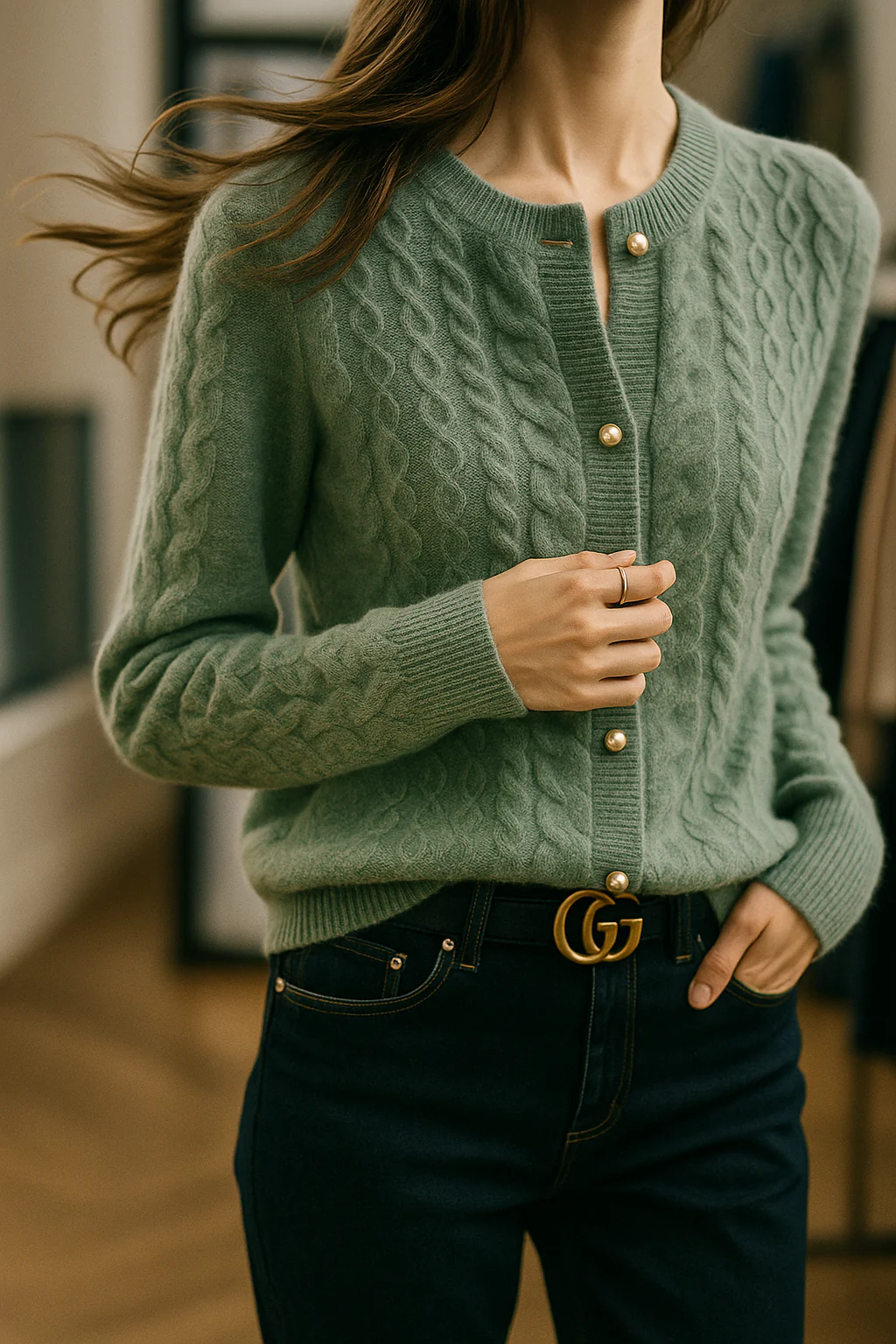 New London Pearl Button Cardigan - Image 4