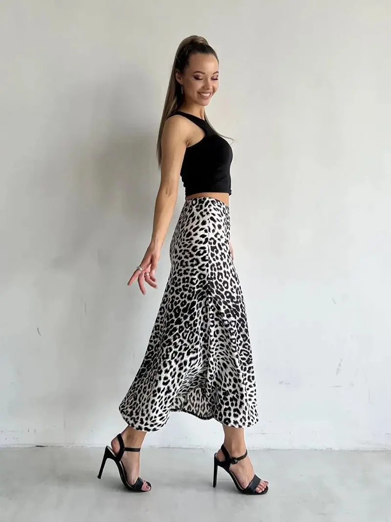 Harper Satin Leopard Midi Skirt - Image 10
