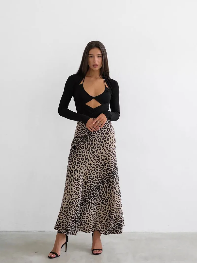 Harper Satin Leopard Midi Skirt - Image 15