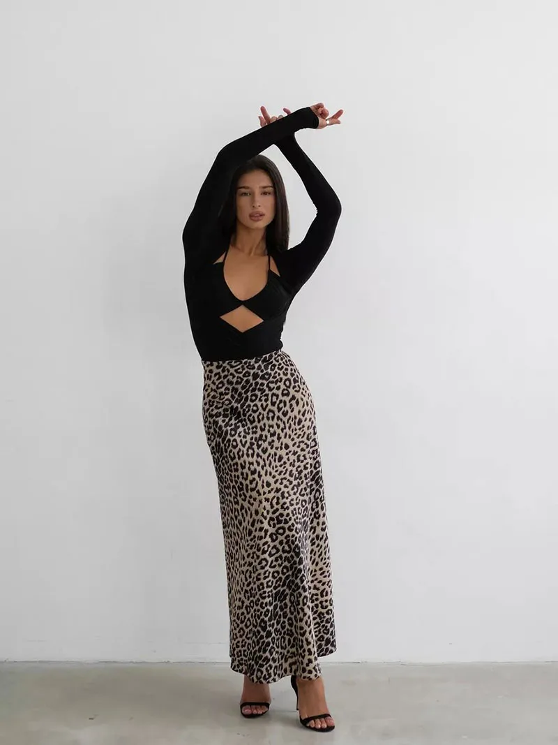 Harper Satin Leopard Midi Skirt - Image 16