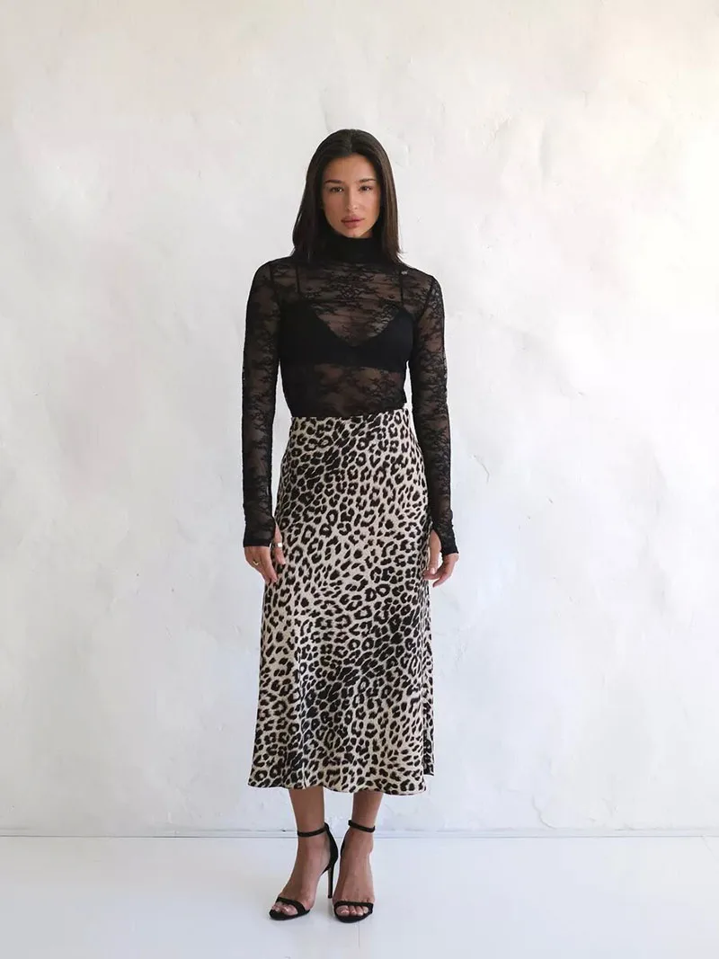 Harper Satin Leopard Midi Skirt - Image 18