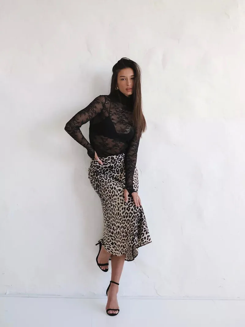 Harper Satin Leopard Midi Skirt - Image 19