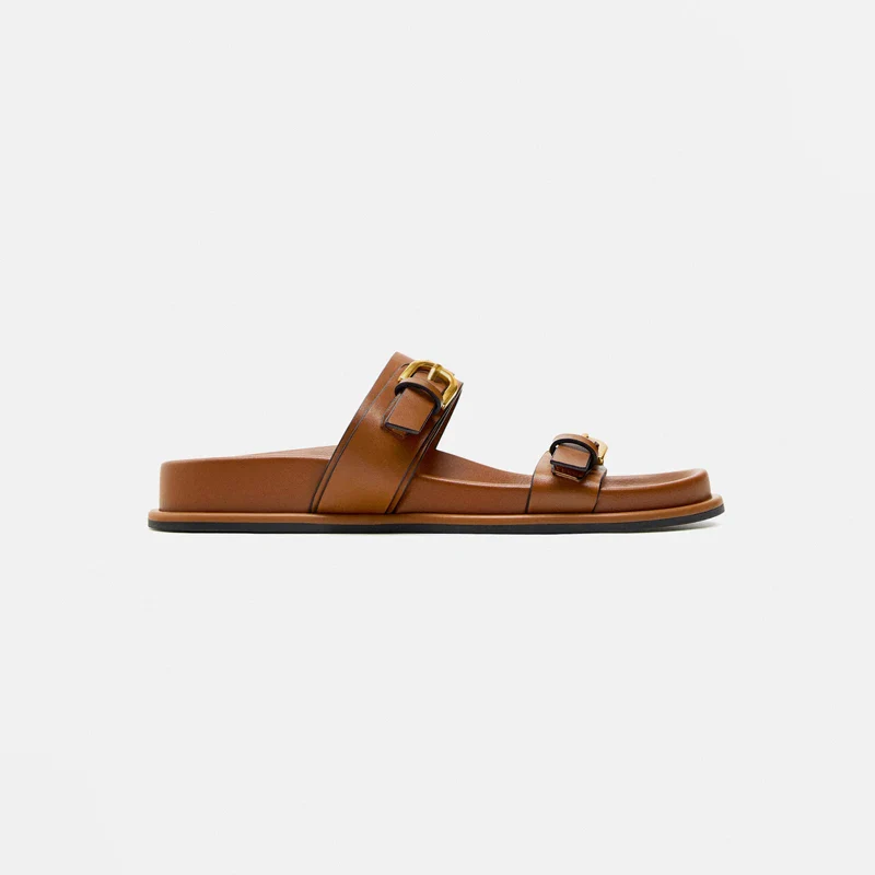 Lucia Buckle Leather Slides - Image 2