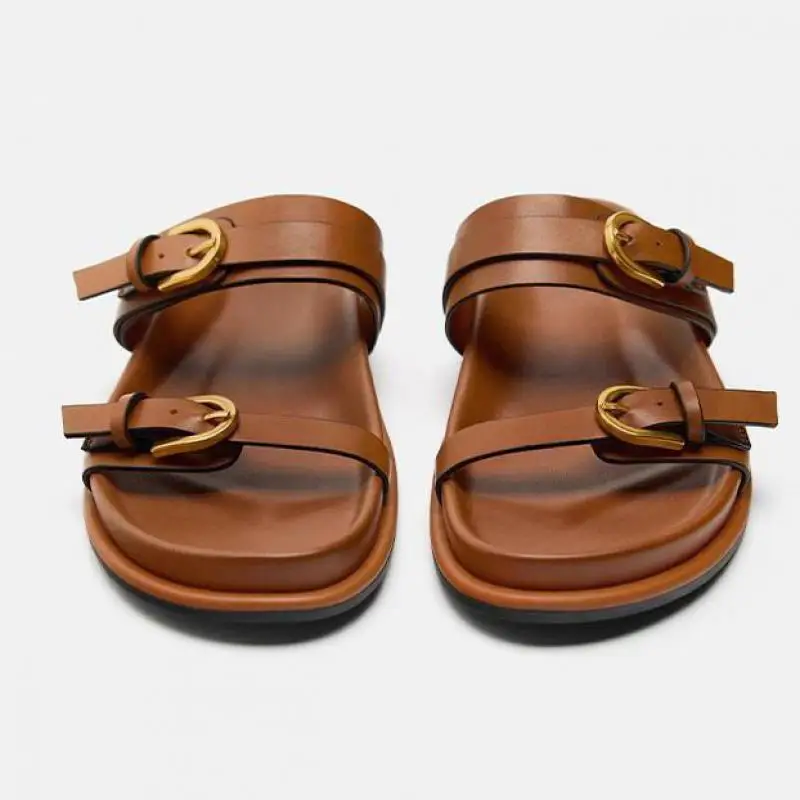 Lucia Buckle Leather Slides - Image 4