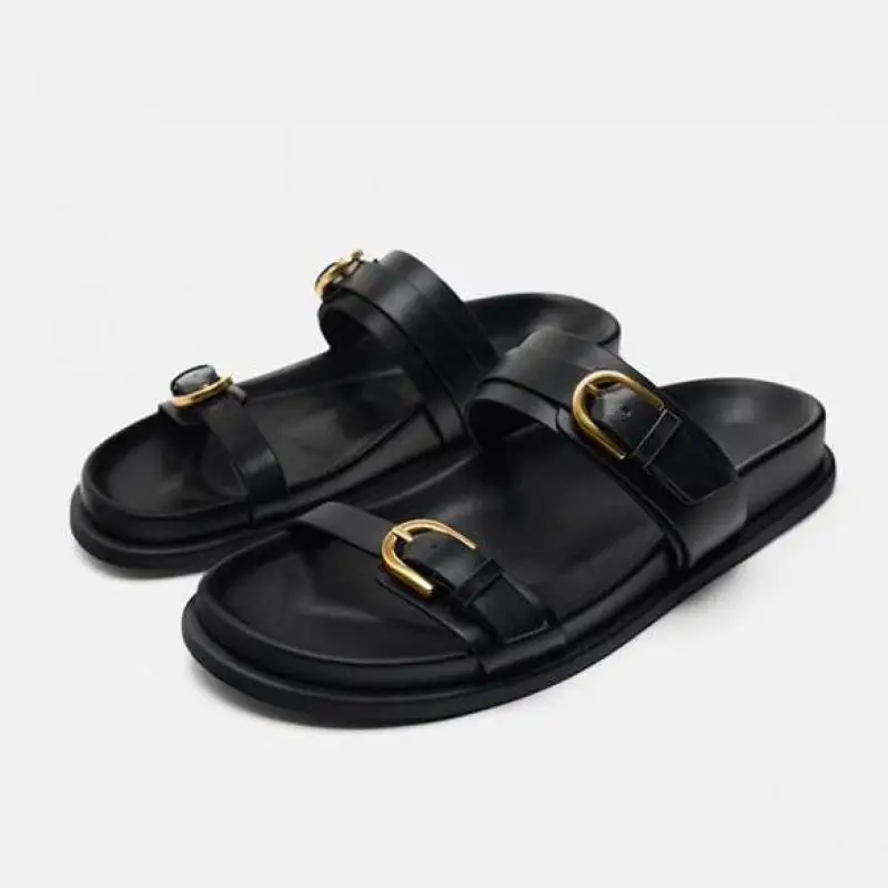 Lucia Buckle Leather Slides - Image 5