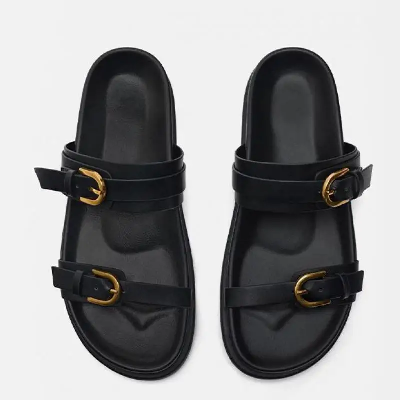 Lucia Buckle Leather Slides - Image 6