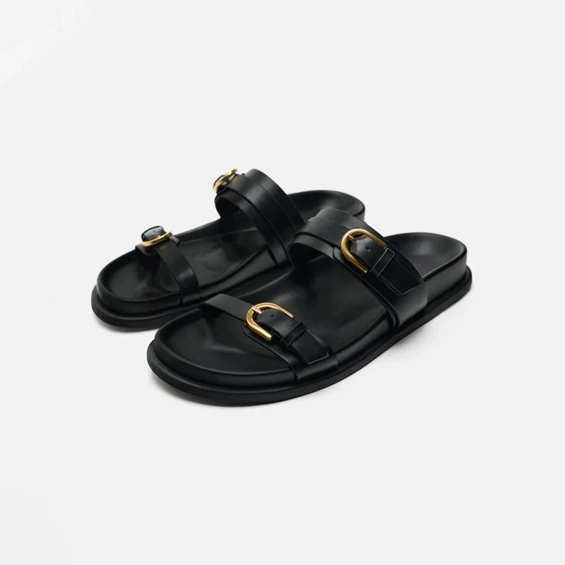 Lucia Buckle Leather Slides - Image 8