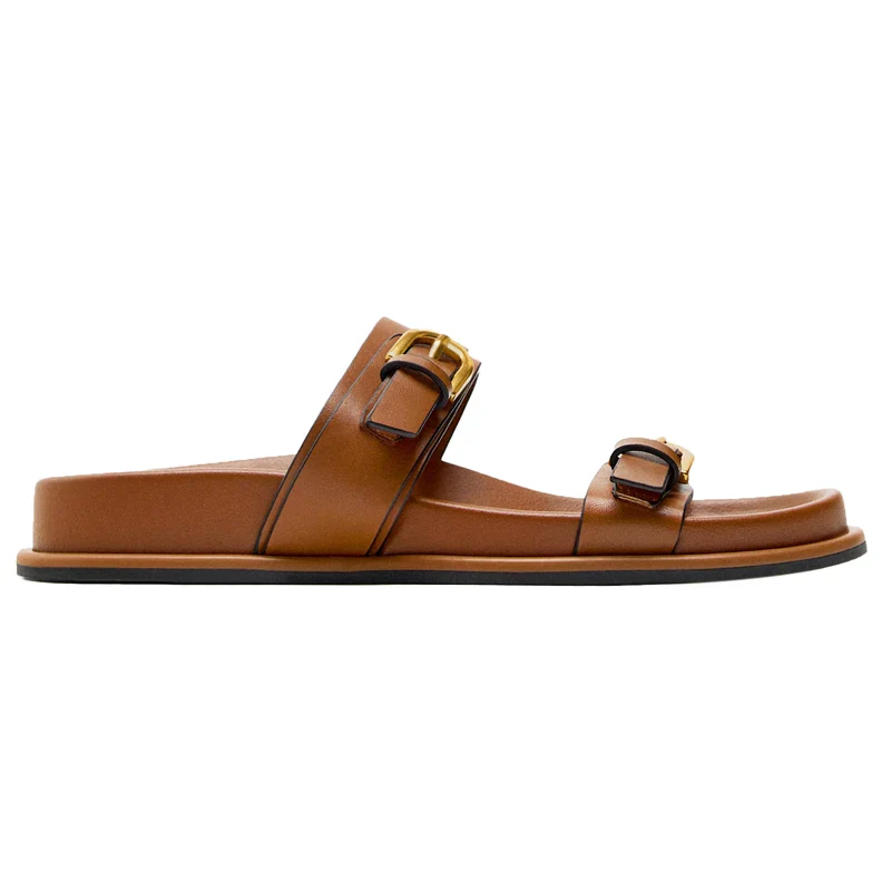 Lucia Buckle Leather Slides - Image 9