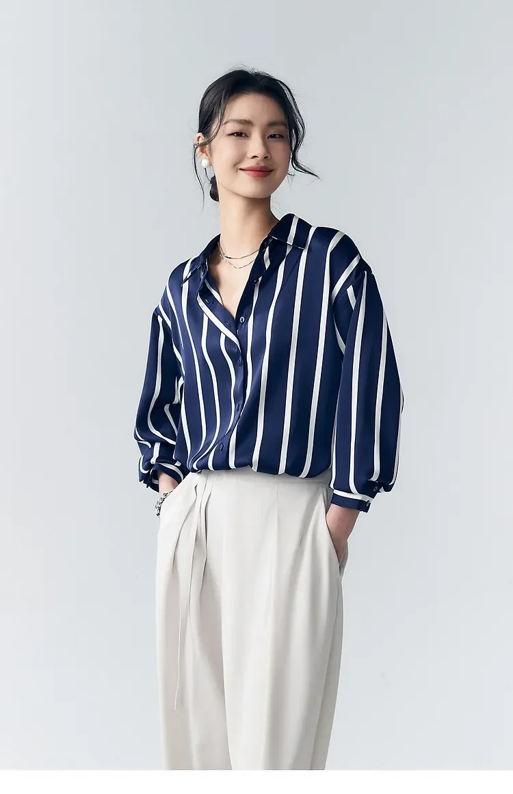 Maren Stripe Satin Blouse - Image 25
