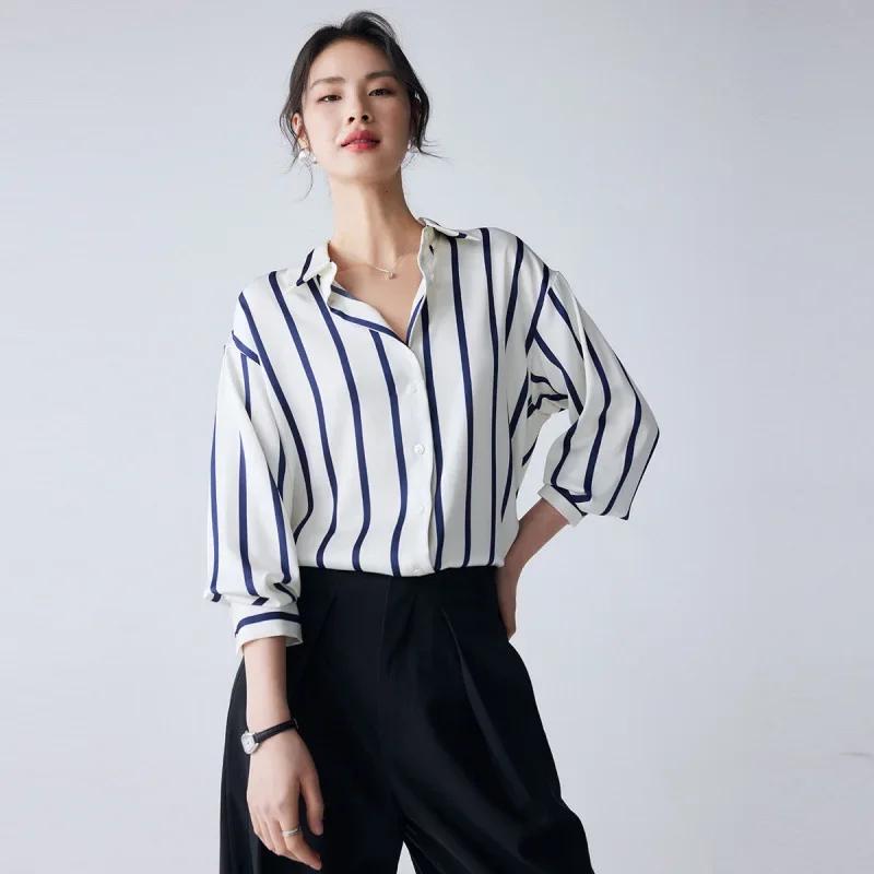 Maren Stripe Satin Blouse - Image 31