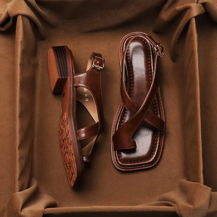 Italian Leather Cross Sandals - Image 9