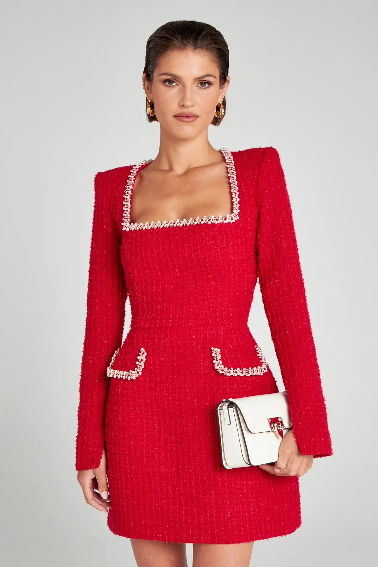Monaco Lacceti Women's Tweed Pearl Trim Blazer Mini Dress - Image 16