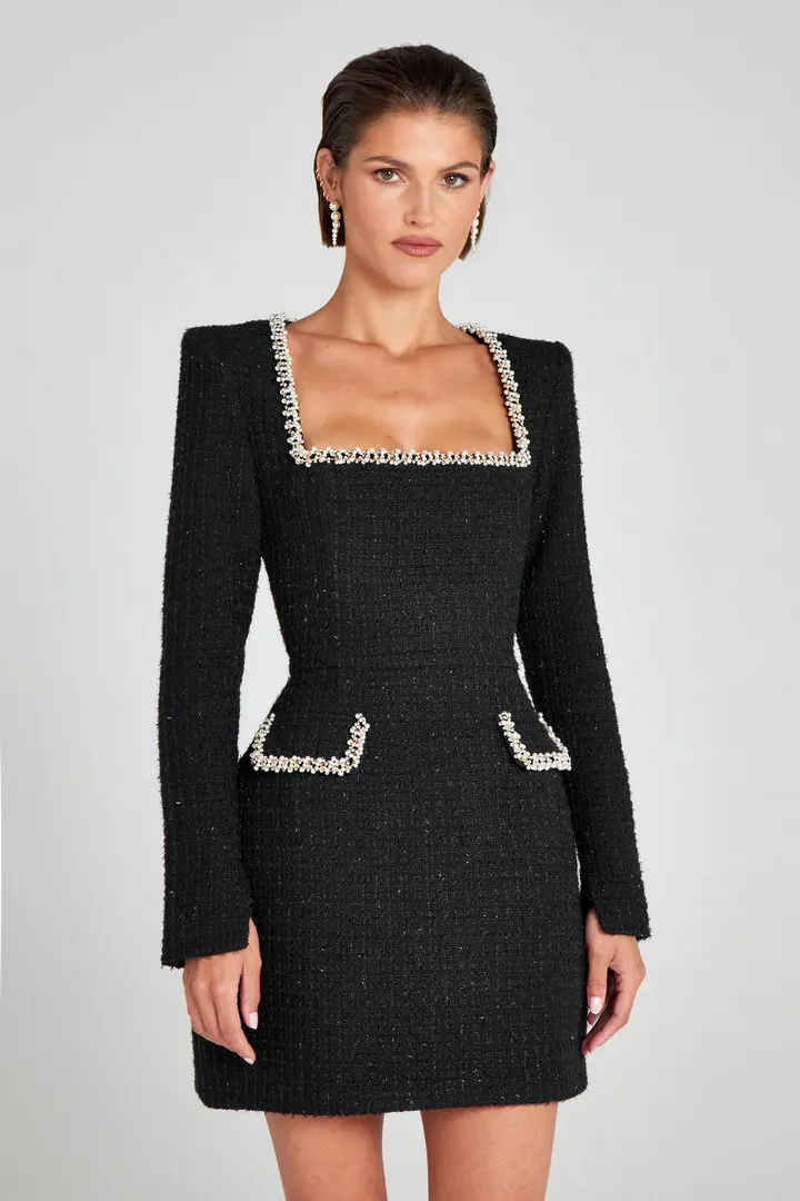 Monaco Lacceti Women's Tweed Pearl Trim Blazer Mini Dress - Image 4