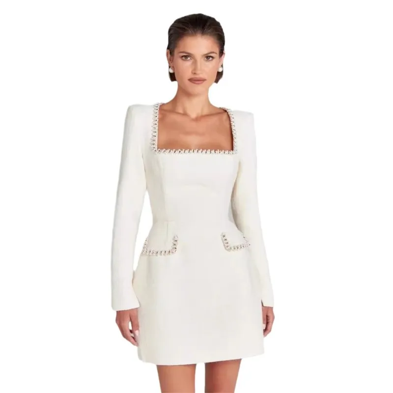 Monaco Lacceti Women's Tweed Pearl Trim Blazer Mini Dress - Image 7