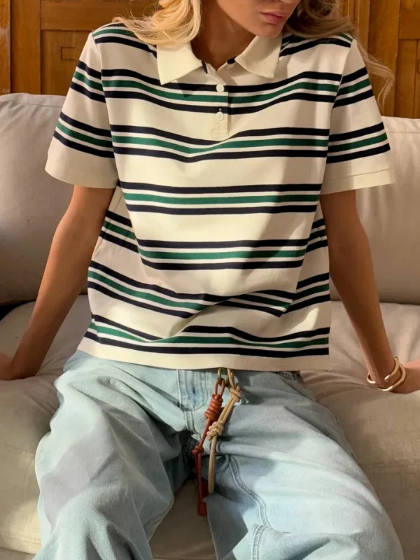 Noelle Stripe Polo Tee - Image 2