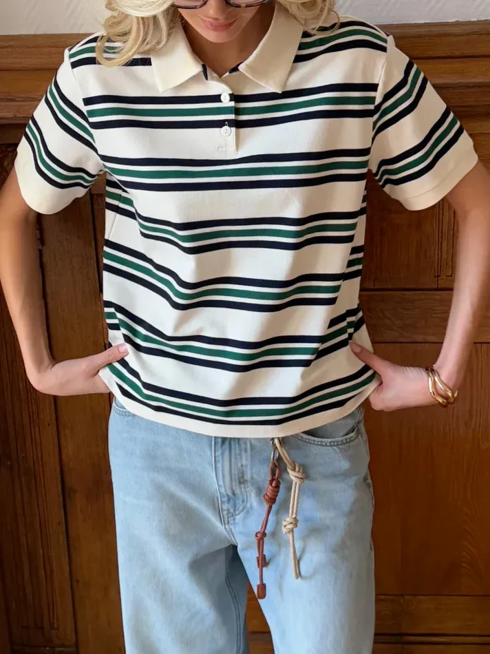 Noelle Stripe Polo Tee - Image 3