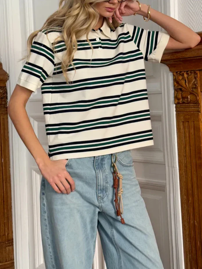Noelle Stripe Polo Tee - Image 4
