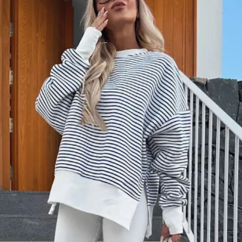 Rory Stripe Spliced Loose Sweatshirt - Image 3