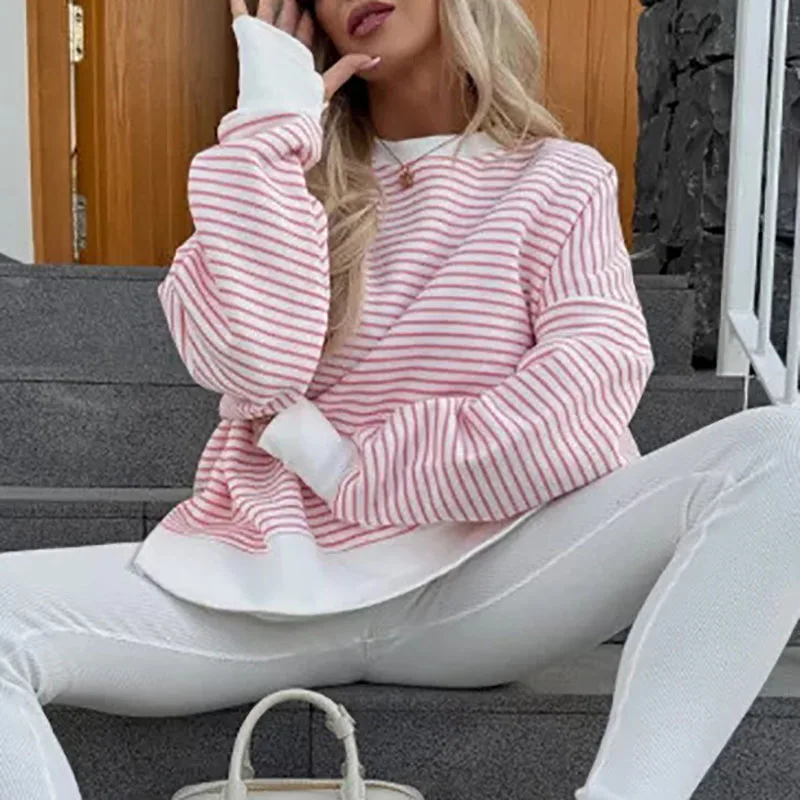 Rory Stripe Spliced Loose Sweatshirt - Image 4